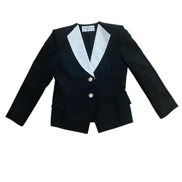 Vtg Albert Nipon Skirt Suit Womens S 6 Black White 90s Designer Blazer Timeless - Picture 8 of 16